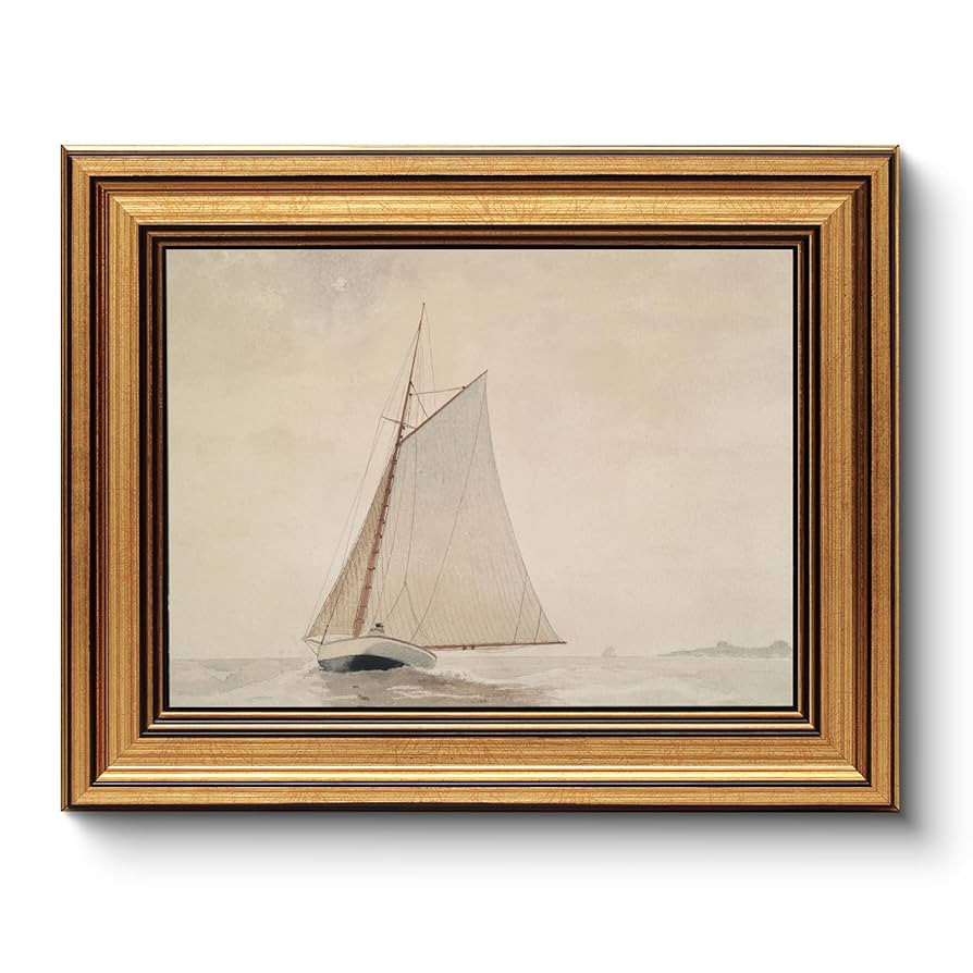 HUARCEY Gold Framed Vintage Wall Art for Living Room, Seaview Painting Prints Shelf Decor for Kit... | Amazon (US)