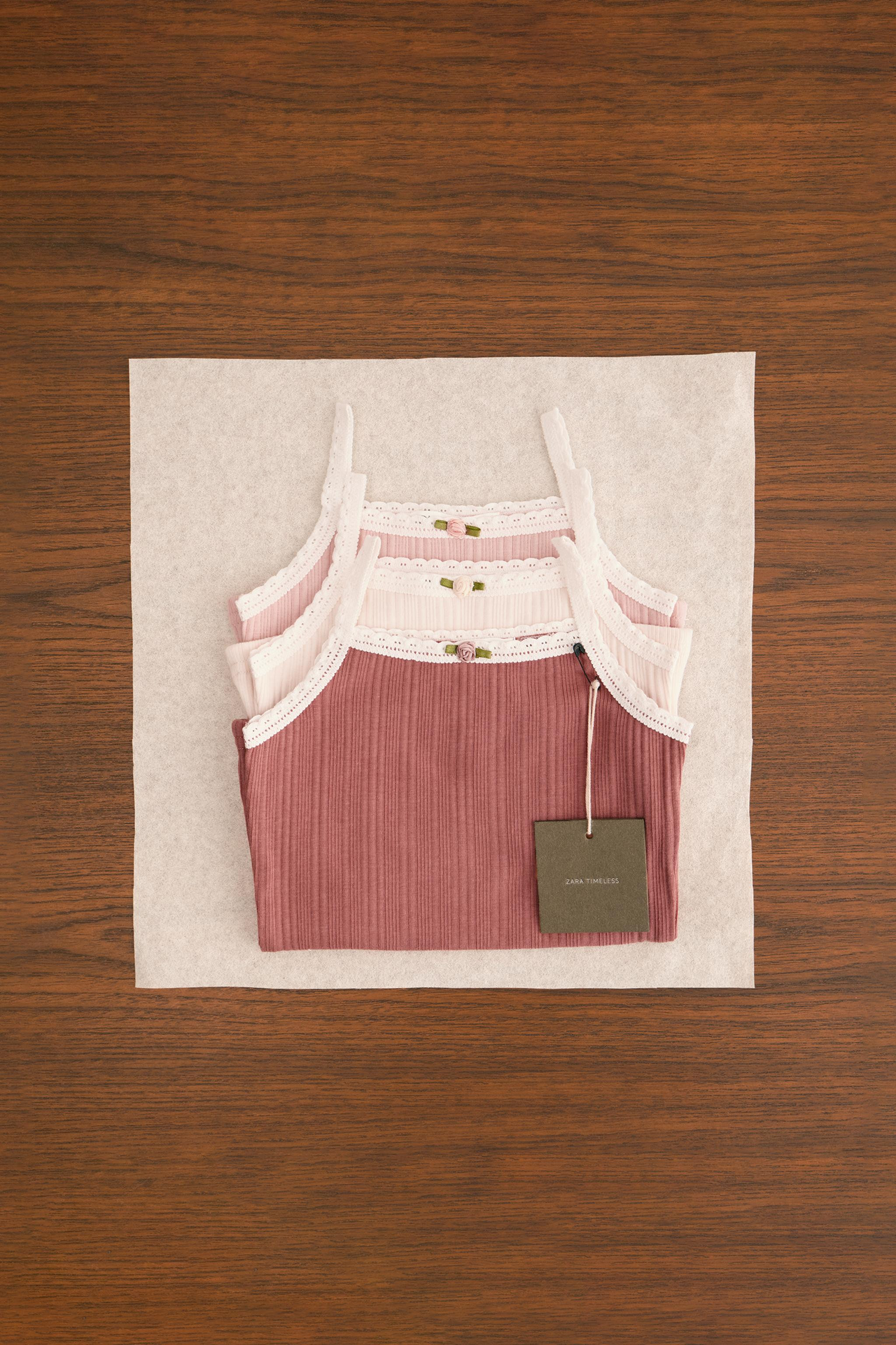 ZARA TIMELESS - THREE-PACK OF POINTELLE FLOWER T-SHIRTS | Zara US