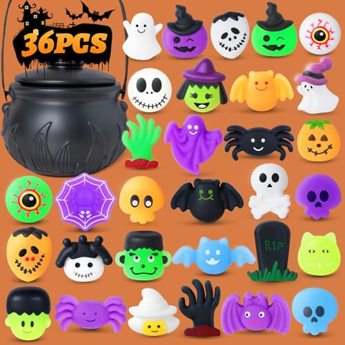 36Pcs Halloween Mochi Squishy Toys，Halloween Cute Squishies Scary Toy Bulk Gifts Mochi Squishy Toy Party Favor for Kids, Stress Relief Toys Halloween Goodie Bags Treats Decorations Boys Girls Gifts | Amazon (US)