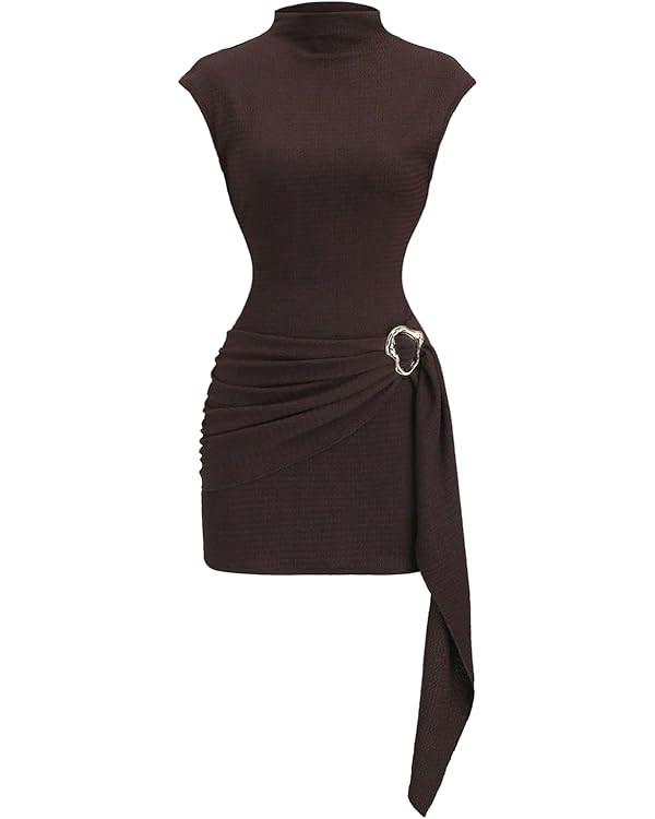 Amazon.com: Verdusa Women's Ruched Wrap Bodycon Mini Dress Cap Sleeve Summer Cocktail Dresses Par... | Amazon (US)