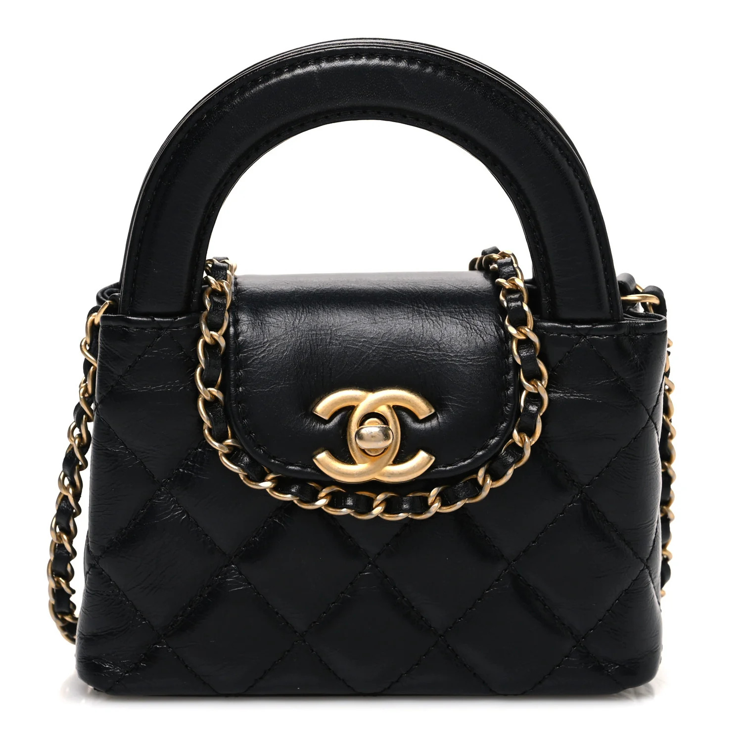 Chanel Shiny Aged Calfskin Quilted Mini Nano Kelly Shopper Black 1880563 | FASHIONPHILE (US)