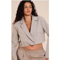 Plus Taupe Boxy Cropped Blazer | PrettyLittleThing US