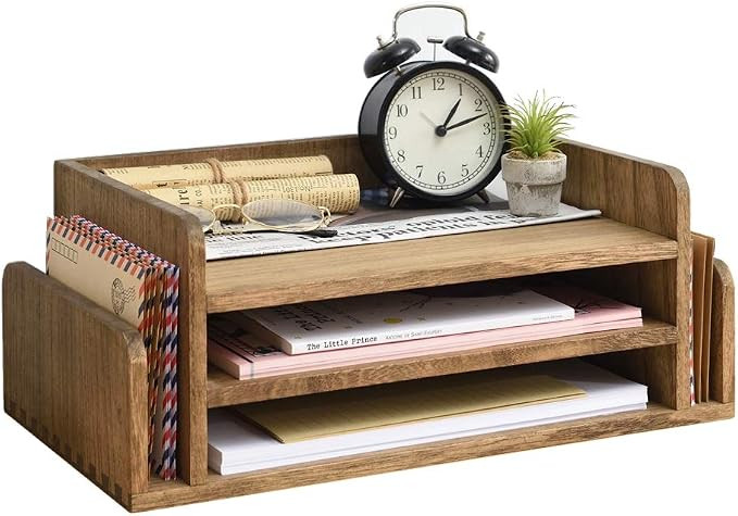 KIRIGEN Wood Desk Organizer 5 Trays - Desktop Document Letter Tray for Folders, Mail,File -Nature... | Amazon (US)