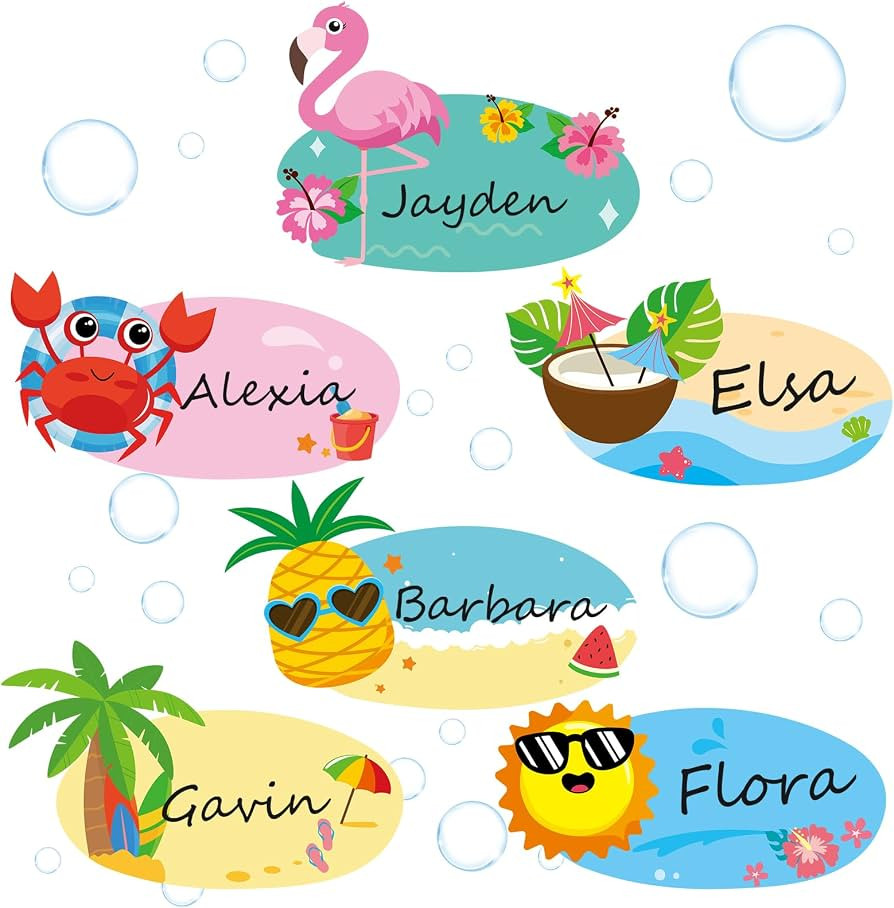 108 Pcs Summer Ocean Name Tags for Classroom, Desk & Locker Name Plates, Beach Theme Classroom De... | Amazon (US)