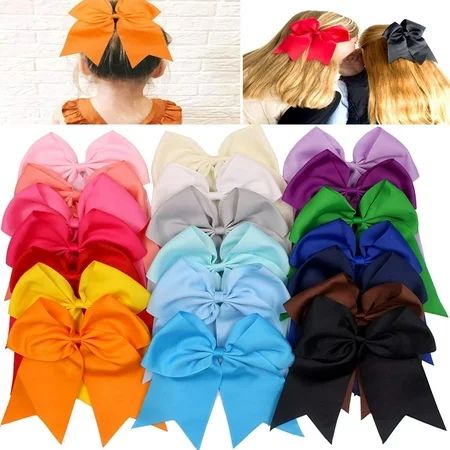 20 Colors 7 Large Cheer bows for Girls Ponytail Holders Scrunchies for Cheerleader girls and Senior | Walmart (US)