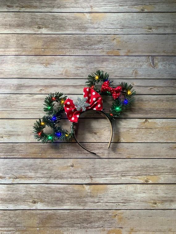 Mickey and Minnie Head Christmas Disney Ears With Bow/ Wreath | Etsy | Etsy (US)
