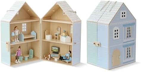 Olivia's Little World Folding Wooden Dollhouse – 3-Story Portable Playhouse with Furniture, Fam... | Amazon (US)