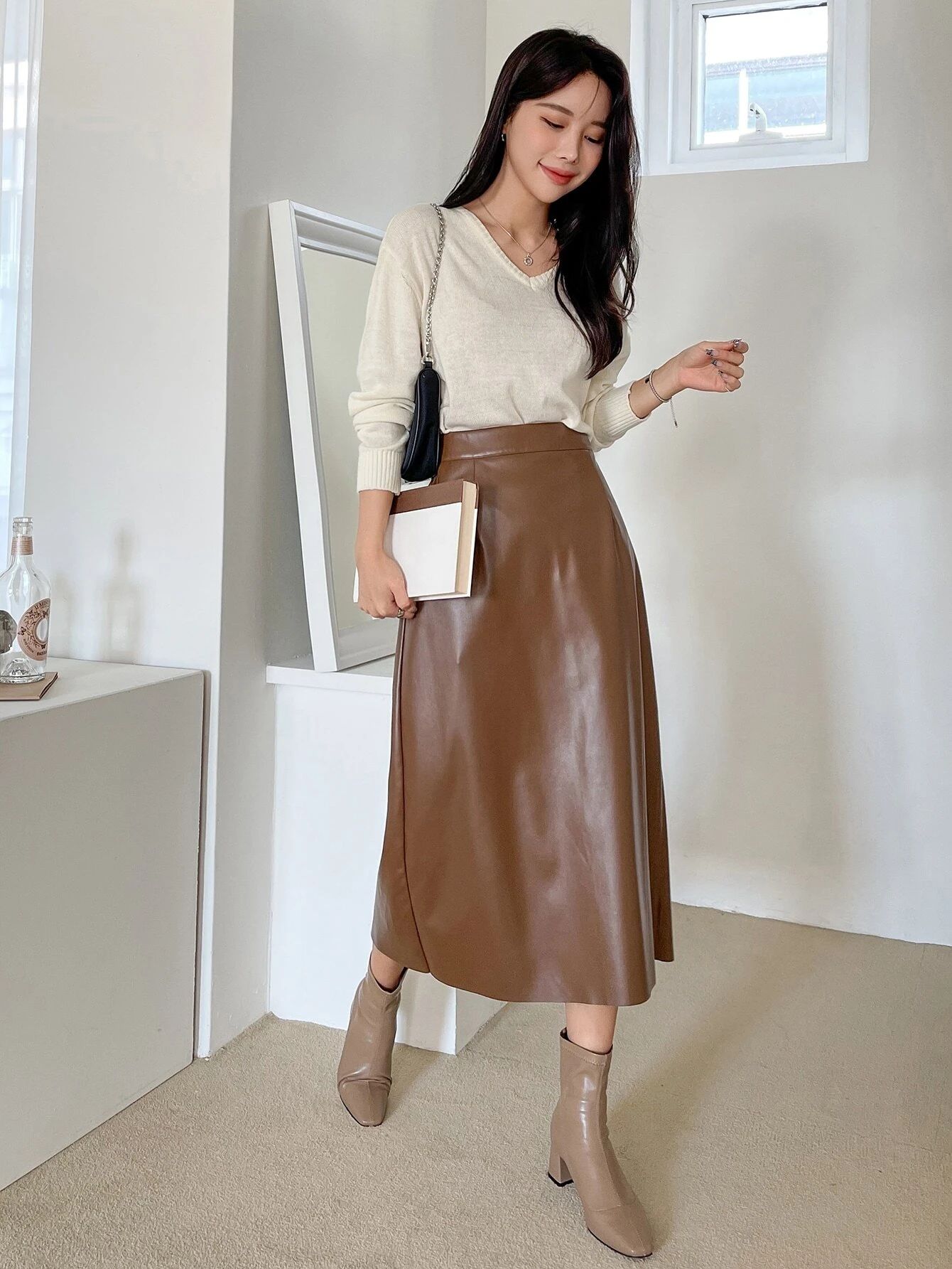 DAZY High Waist Split Back PU Leather Skirt | SHEIN