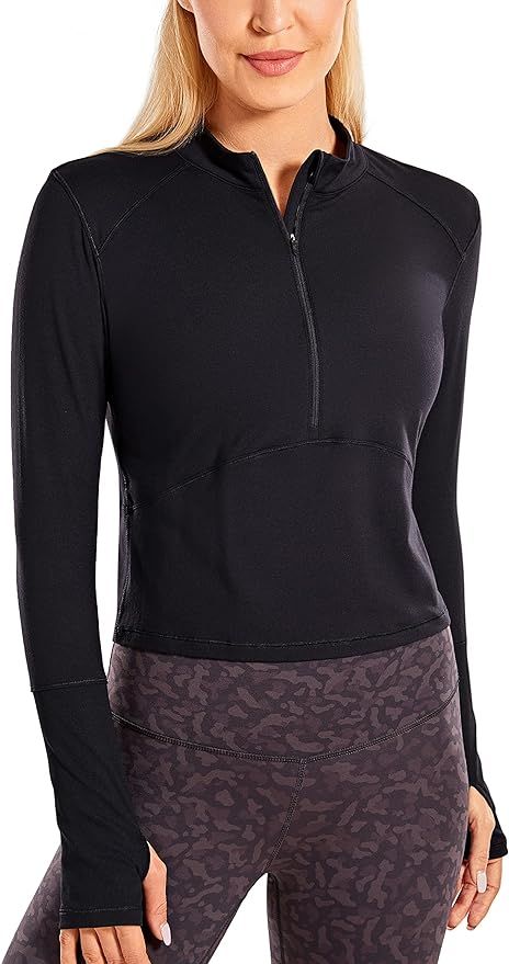 CRZ YOGA Women's Long Sleeve Crop Top Quick Dry Cropped Workout Shirts Half Zip Pullover Running ... | Amazon (US)