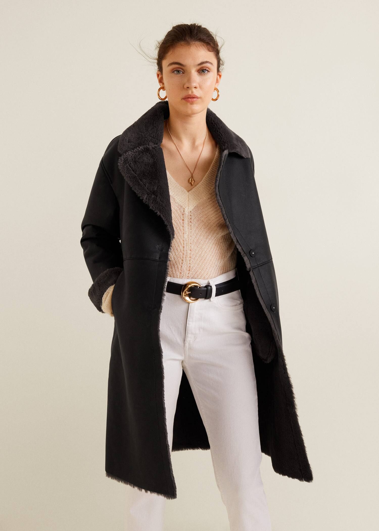 Faux shearling-lined coat | MANGO (US)