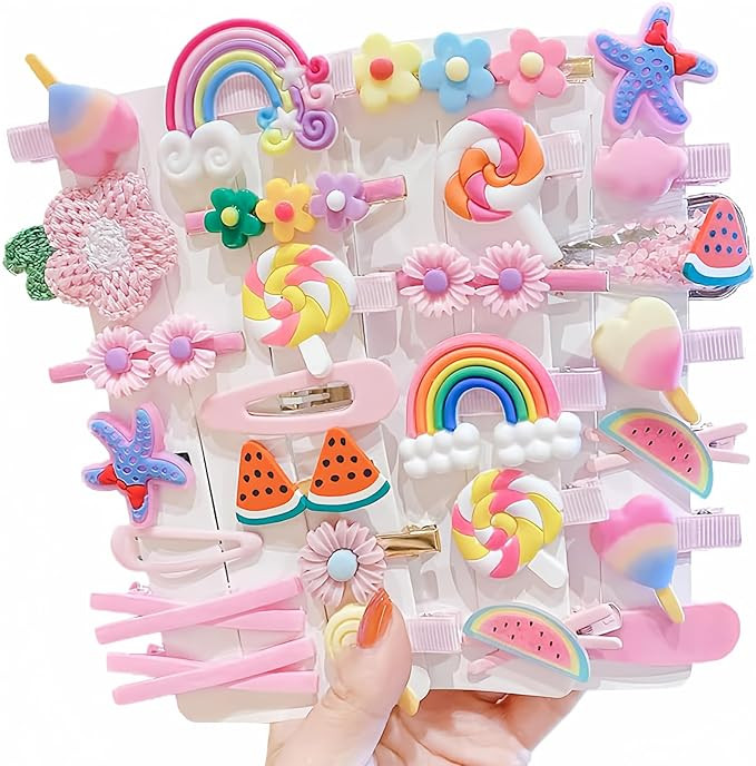 28 PCS Cute Hair Clips Fashion Girls Hair Accessories Flower Fruit Colorful Rainbow Candy Dessert... | Amazon (US)