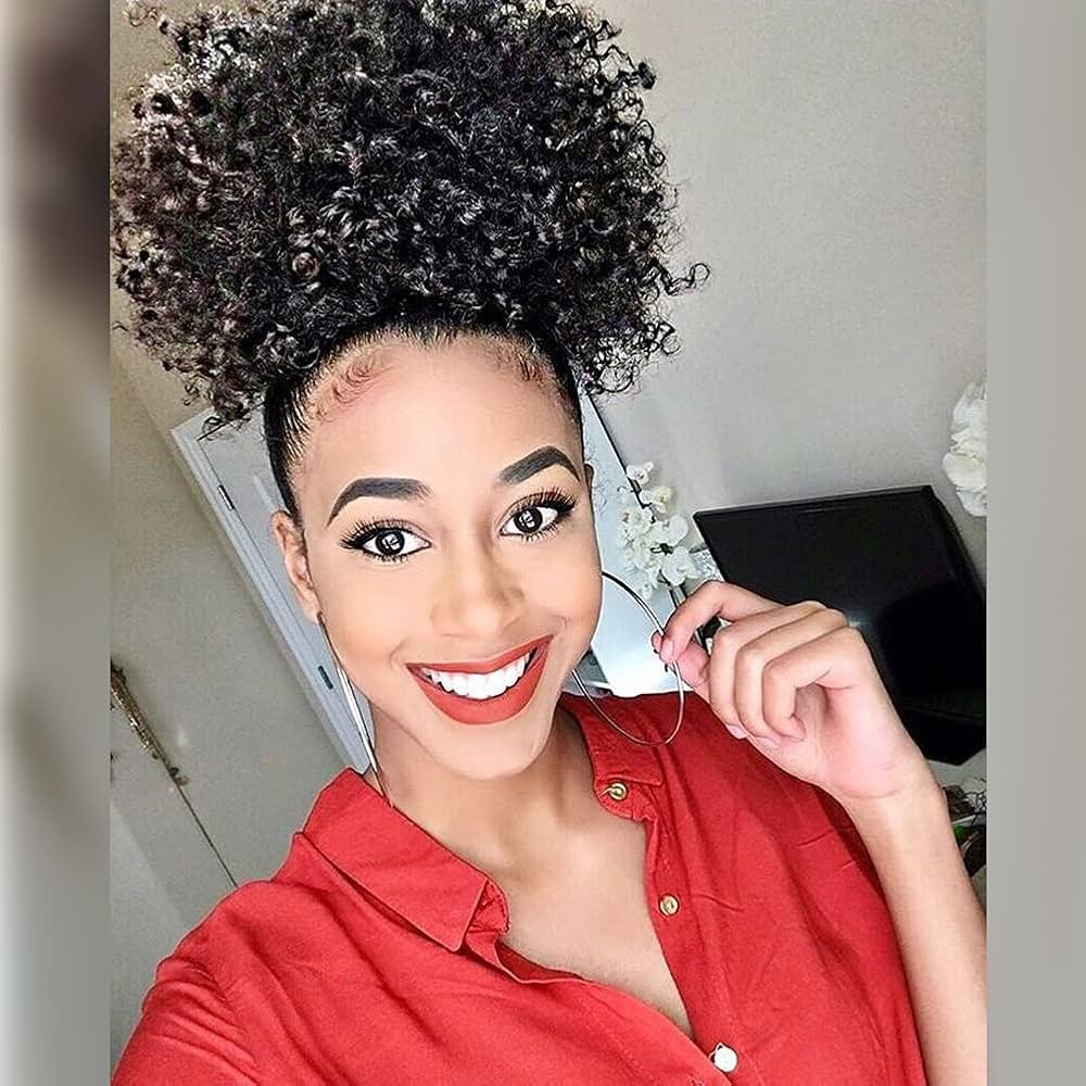 LEOSA YiTi High Puff Afro Ponytail Drawstring Short Afro Kinky Curly Pony Tail Clip in on Synthet... | Amazon (US)