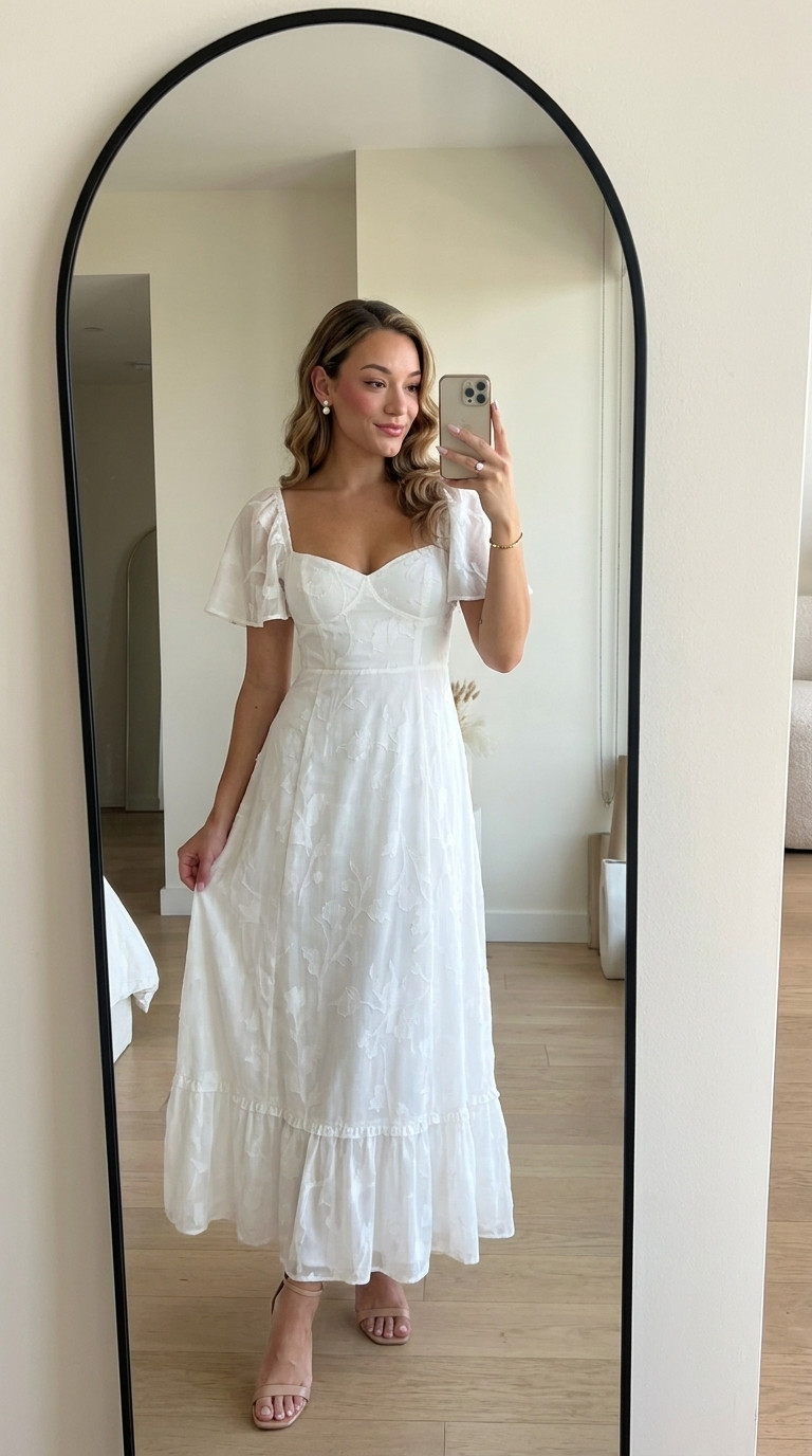 White Flutter Sleeve Maxi Dress for Engagement Photos

A romantic white flutter sleeve maxi dress that's perfect for engagement photos, engagement announcements, bridal portraits, or a destination photo session. Such a timeless dress for the modern bride. 

 #LTKWedding
