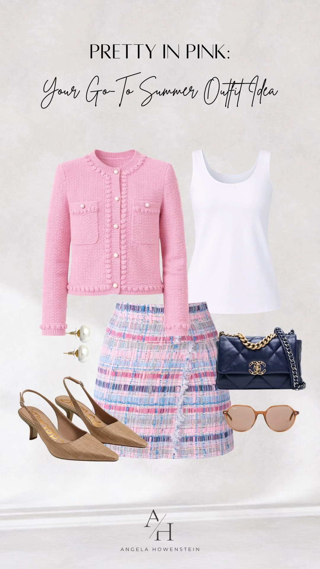 Summer outfit idea with a pink tweed set and neutral accessories.

#LTKootd #LTKSeasonal #LTKOver40