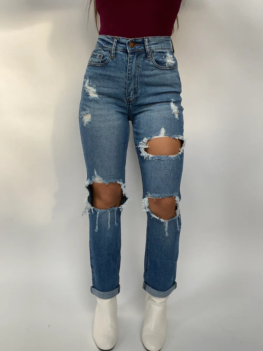 Lindsey Distressed Boyfriend Jeans- Dark Wash | Willow Boutique