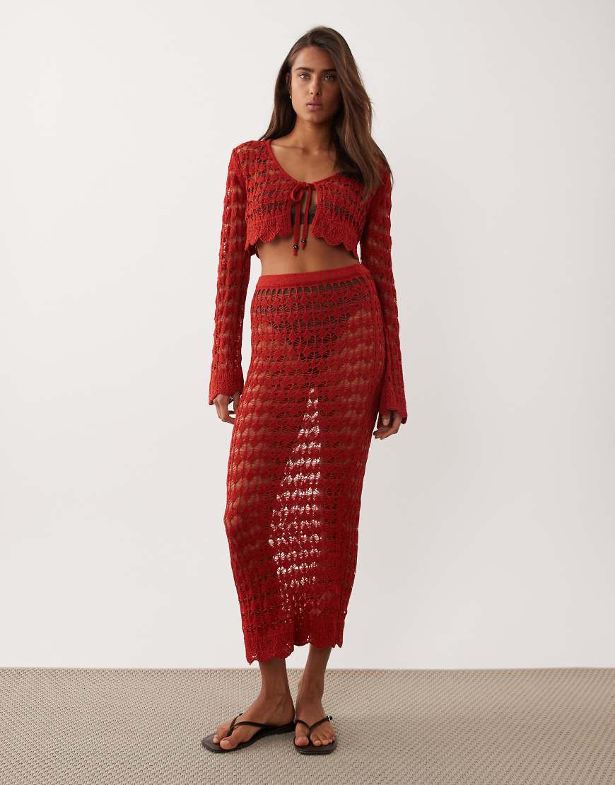 Miss Selfridge crochet maxi skirt in red - part of a set-Yellow | ASOS (Global)