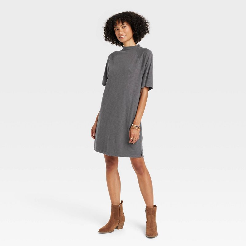 Women&#39;s Elbow Sleeve Knit T-Shirt Dress - Universal Thread&#8482; Charcoal Gray XS | Target