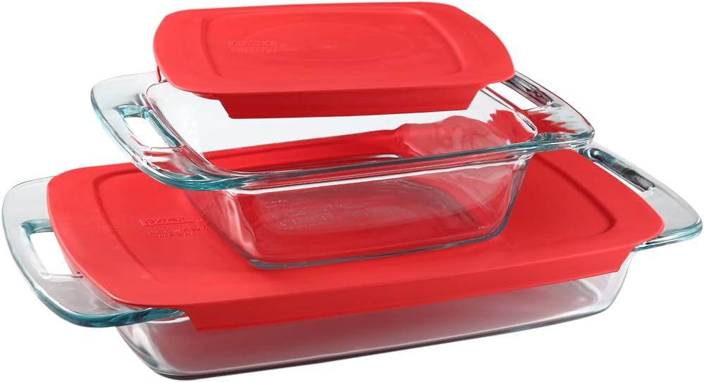 Pyrex Easy Grab 4-Piece Glass Baking Dish Set with Lids, 3-Qt & 2-Qt Glass Bakeware Set, Non-Toxi... | Amazon (US)