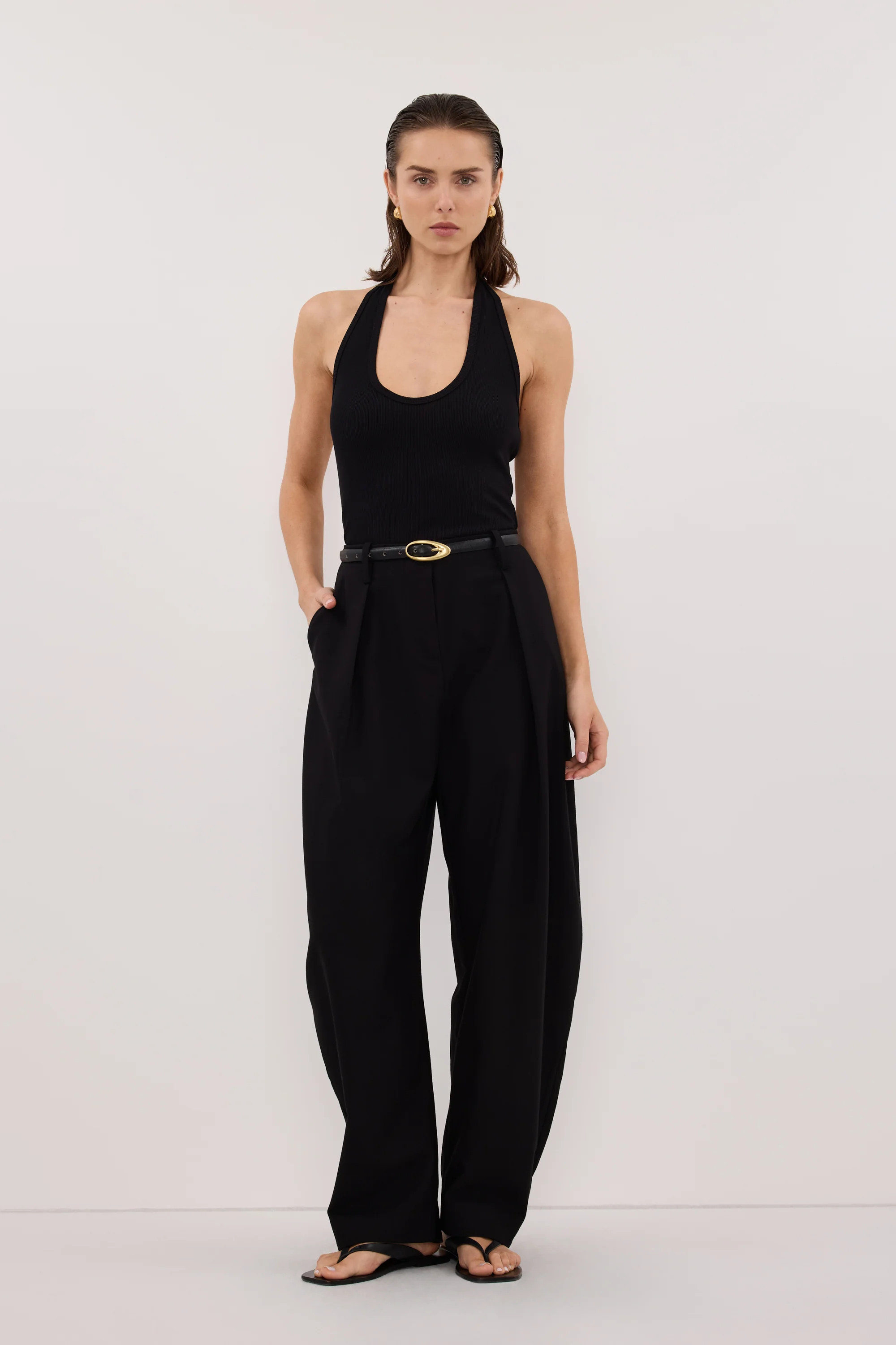 HARLAN BLACK KNIT HALTER TOP | DISSH