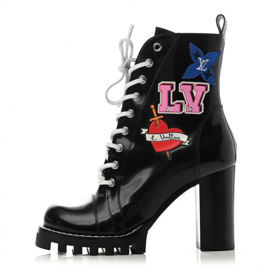 LOUIS VUITTON

Patent Calfskin Monogram LV Black Heart Star Trail Ankle Boots 37.5 Black | Fashionphile