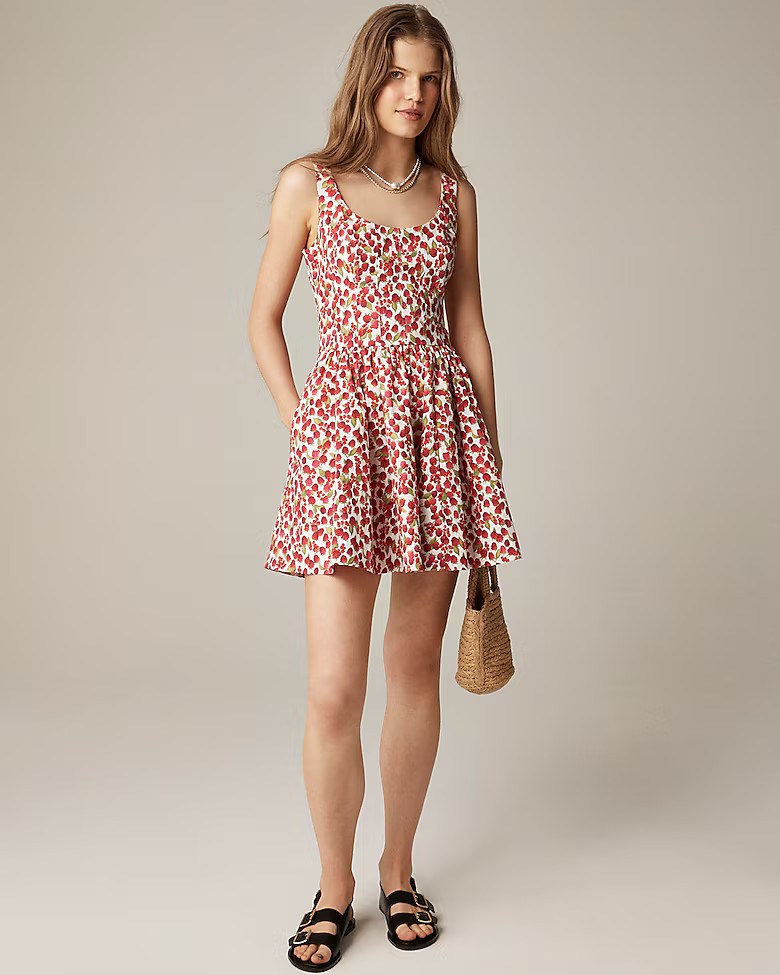 Fit-and-flare mini dress in raspberry print | J. Crew US