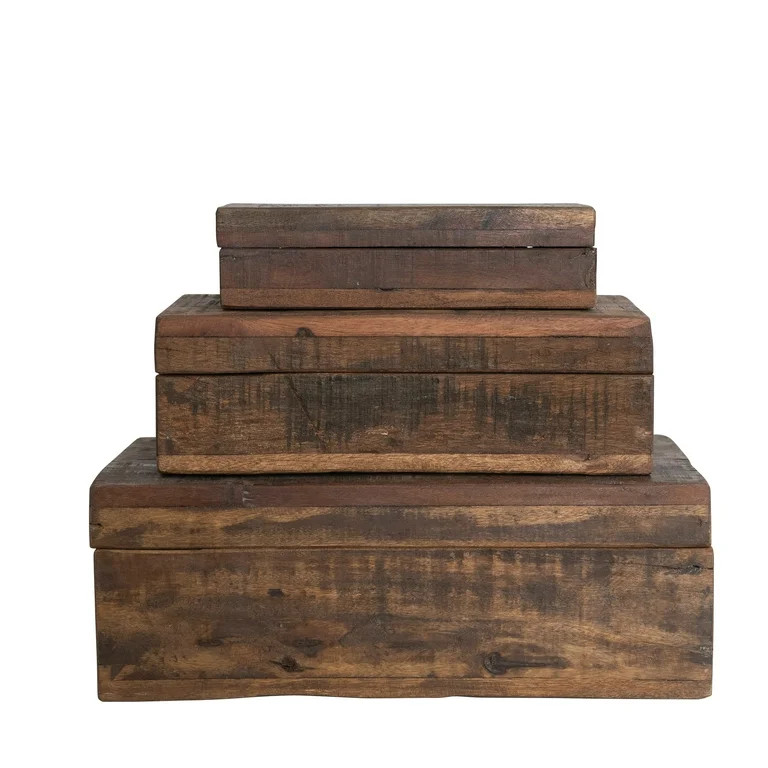 Creative Co-Op Reclaimed Vintage Wood Boxes, Set of 3 Sizes, Natural | Walmart (US)