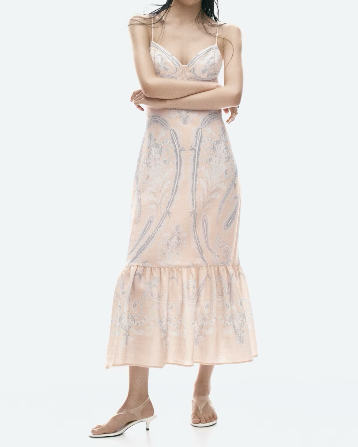 Blush pink patterned midi dress 

#LTKSeasonal