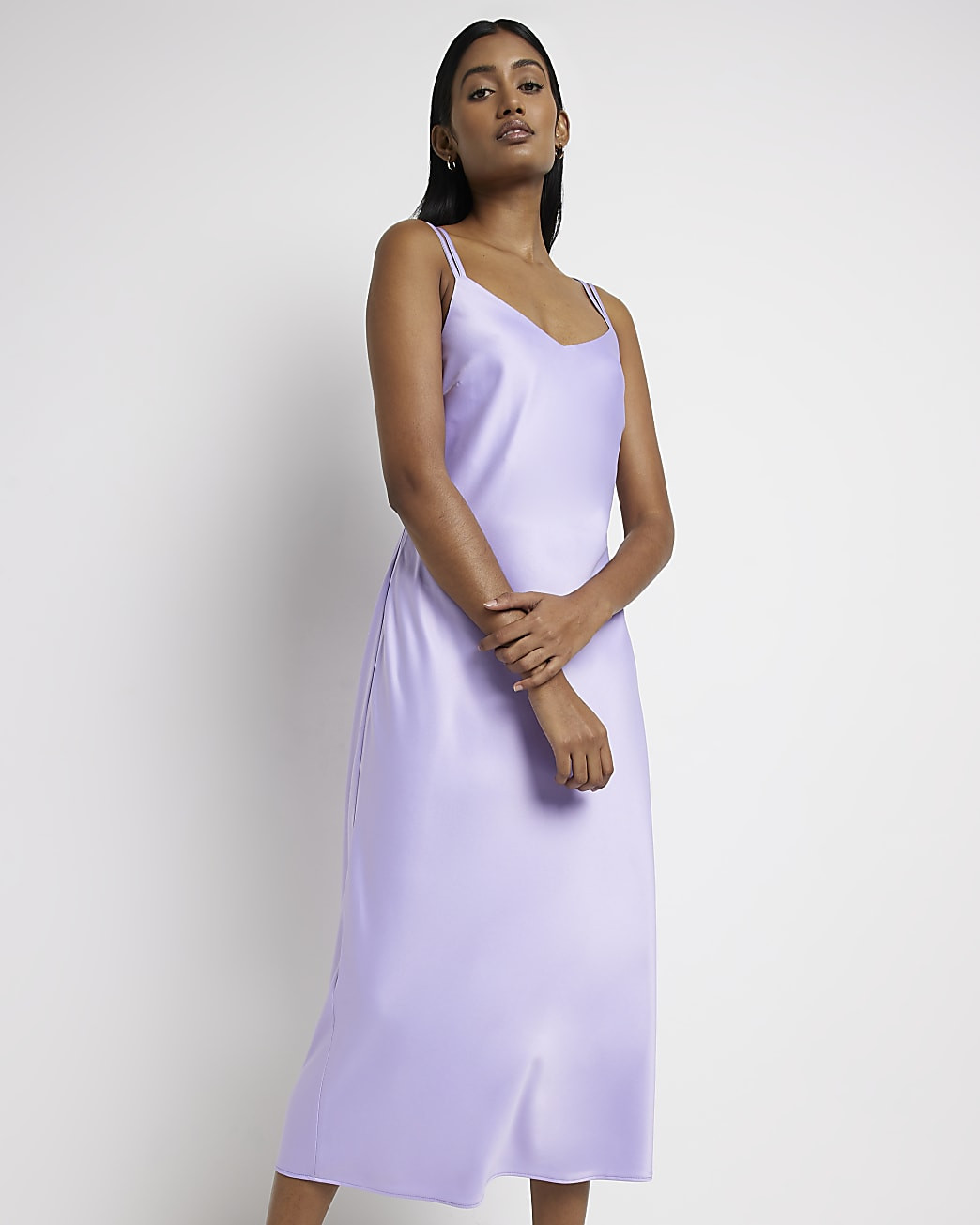 Purple satin slip midi dress | River Island (UK & IE)