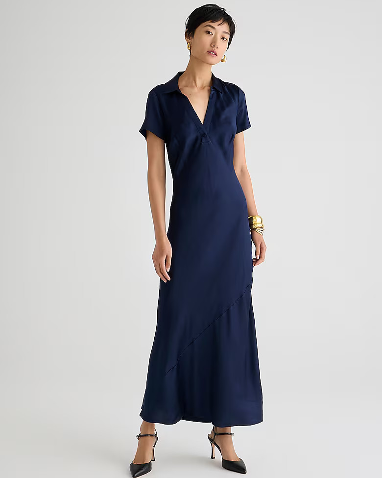 Short-sleeve maxi slip dress in luster crepe | J. Crew US