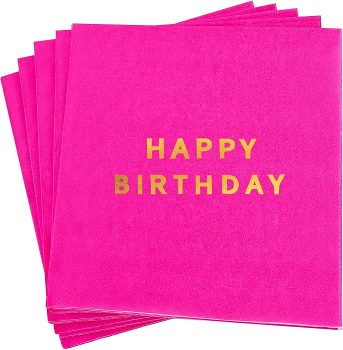Vuzvuv 52 Pcs Happy Birthday Party Cocktail Napkins-Hot Pink | Amazon (US)