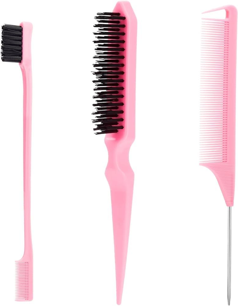 SWEET VIEW 3 Pcs Slick Back Hair Brush Set with Edge Brush, Bristle Brush, Rat Tail Comb, Teasing... | Amazon (US)