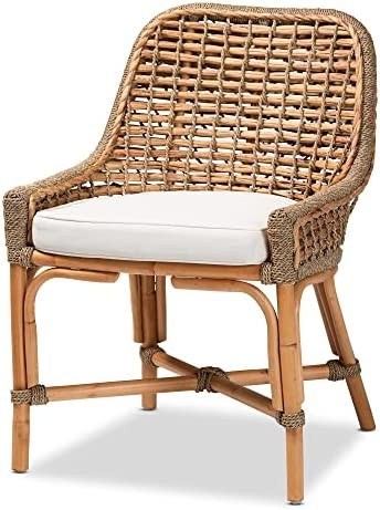 Baxton Studio Kyle Dining Chair, Single, White/Natural Brown | Amazon (US)