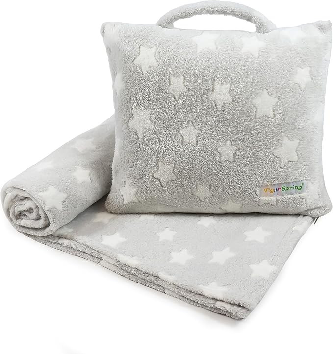 Travel Pillow and Blanket Set - Portable Comfort Item for Children - Grey Star Soft Kids Pillow B... | Amazon (US)