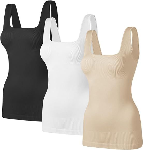 TDIFFUN Women's Shapewear Tank Tops Tummy Control Seamless Ribbed Square Neck Compression Body Sh... | Amazon (US)