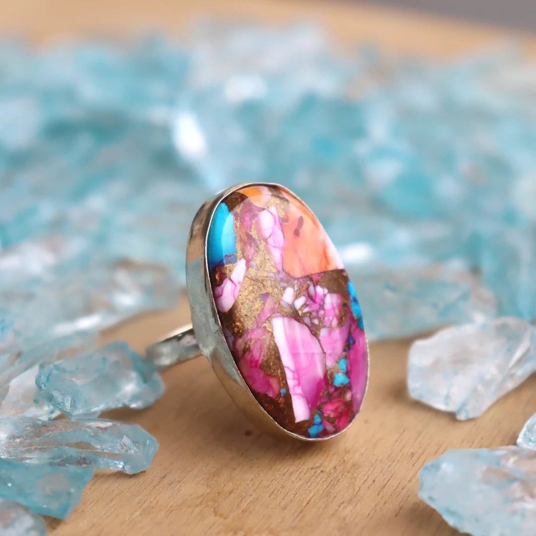 Pink Copper Turquoise Ring, Sterling Silver Ring, Unique Ring, Natural Turquoise, Statement Ring,... | Etsy (US)