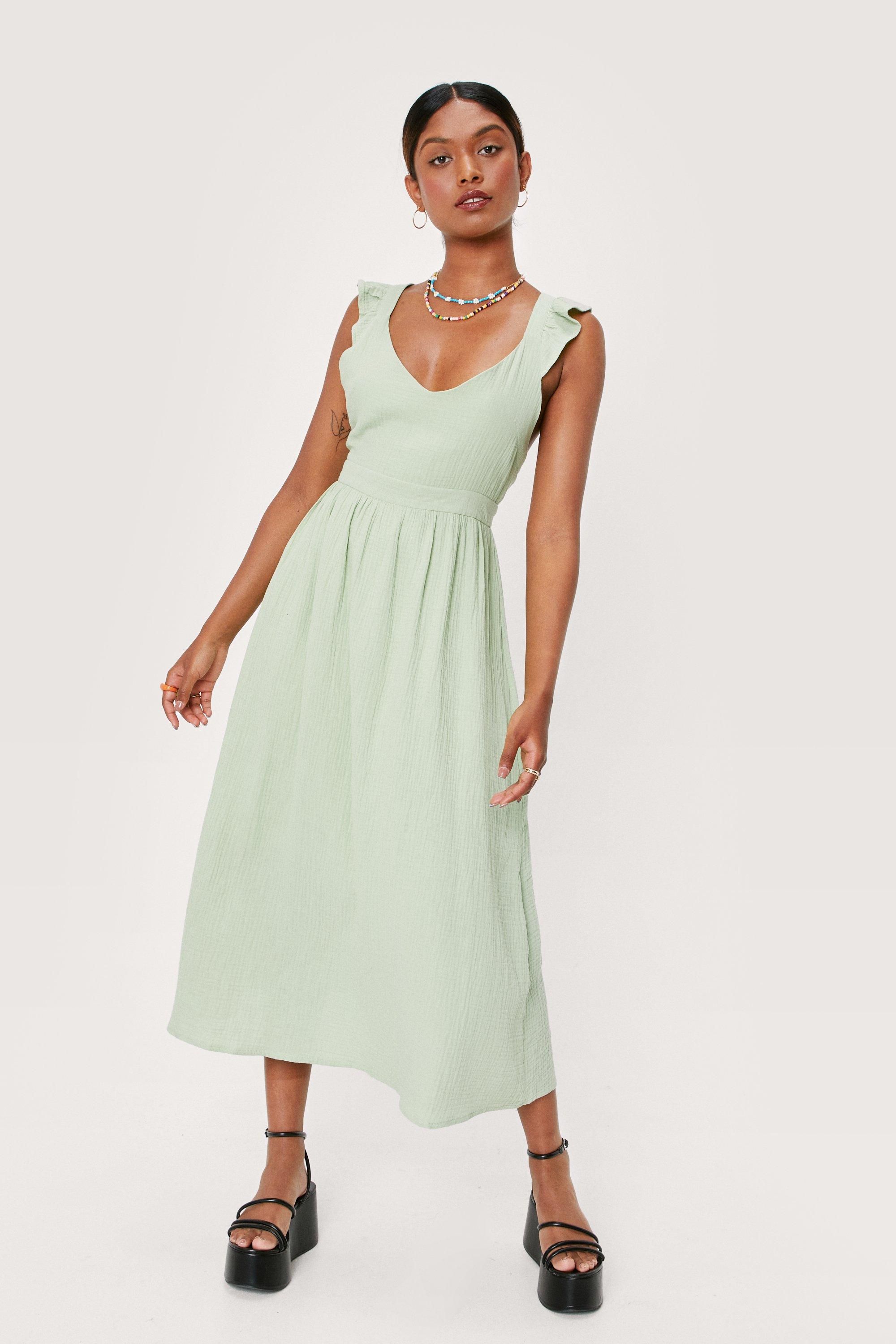 Cross Back Textured Linen Look Midi Dress | Nasty Gal (US)