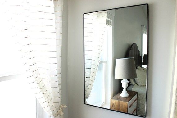 Large Modern Wall Mirror Bathroom Vanity Decorative Industrial Rectangle Steel Framed Frameless Meta | Etsy (US)