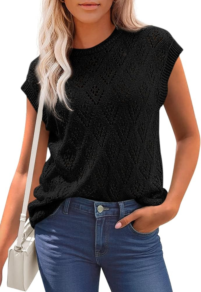 PRETTYGARDEN Women's 2026 Summer Sweater Vest Lightweight Knit Cap Sleeve Hollow Out Tank Tops Cr... | Amazon (US)