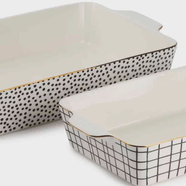 Thyme & Table Stoneware Rectangular Baker, Baking Dish, Black & White Dot, 2-Piece Set | Walmart (US)