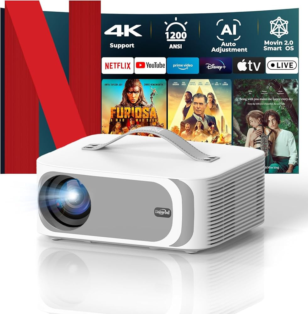 [AI Movin 2.0 System/1200 ANSI/Auto Focus] Projector-4K with WiFi 6 and Bluetooth, 30W DoIby Audi... | Amazon (US)