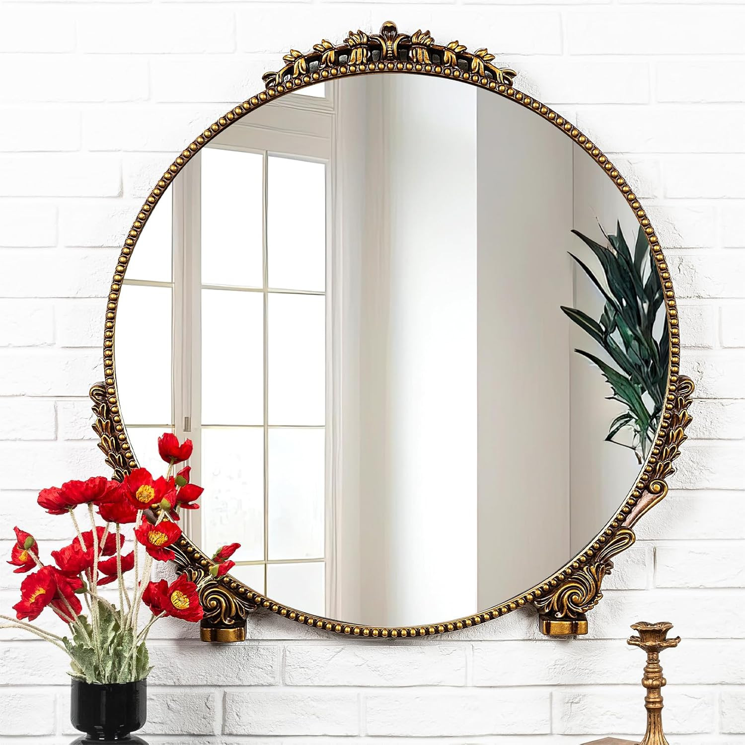 SHYFOY Antique Mirrors for Wall Decor, Large Round Gold Mirror 30", Vintage Wall Mirror Decorativ... | Amazon (US)
