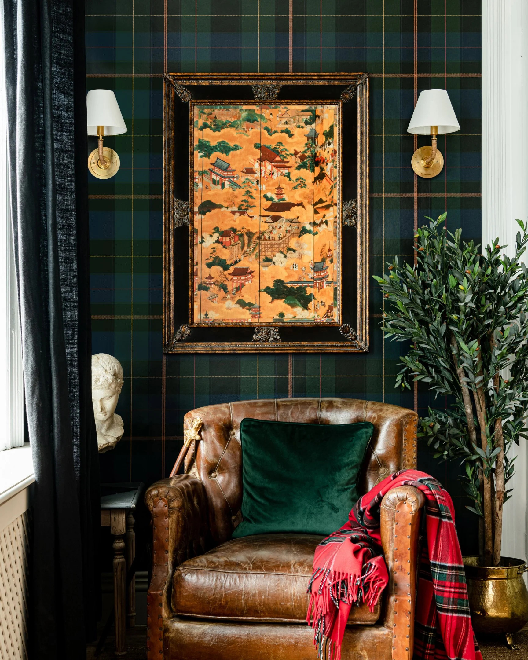 Equestrian Plaid Green Wallpaper from the Derby Collection by Mind the Gap | Burke Decor