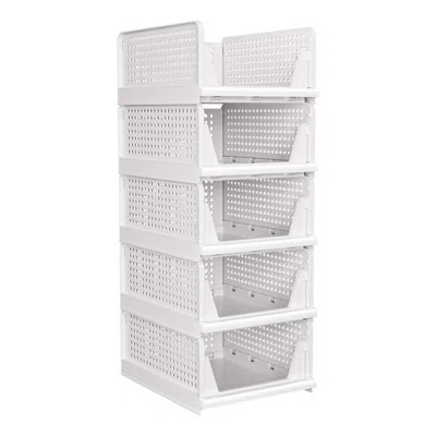 Stackable Closet Storage Baskets – 5 Pack Foldable Wardrobe And Cupboard Organizers, Space Saving Drawer Bins For Hats, White | Wayfair North America