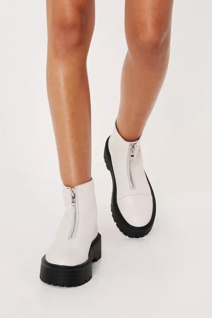 Tumbled Pu Front Zip Boots | Nasty Gal (US)