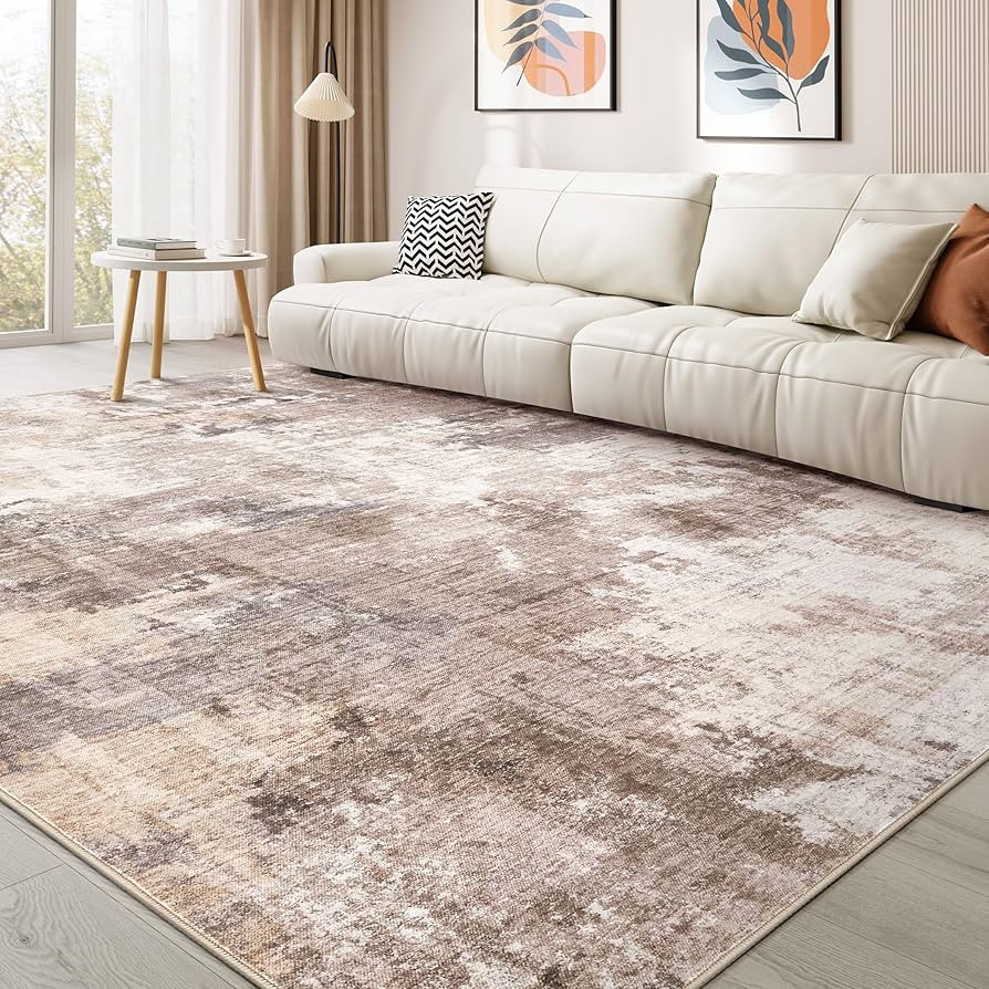 Washable Rug 9x12 Area Rugs: Modern Abstract Neutral Soft Rug for Living Room Bedroom Dining Room... | Amazon (US)