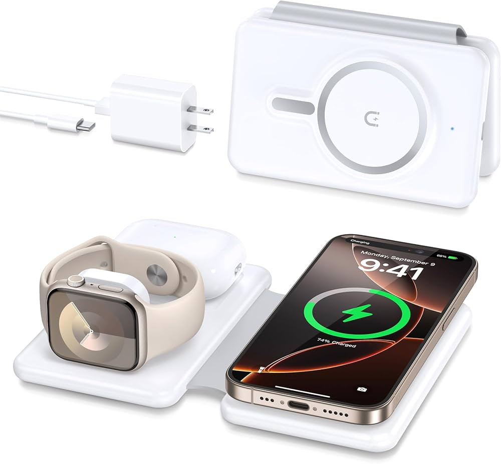 Magnetic Wireless Charger for iPhone: 3 in 1 Travel Charging Station for Apple Devices for iPhone... | Amazon (US)