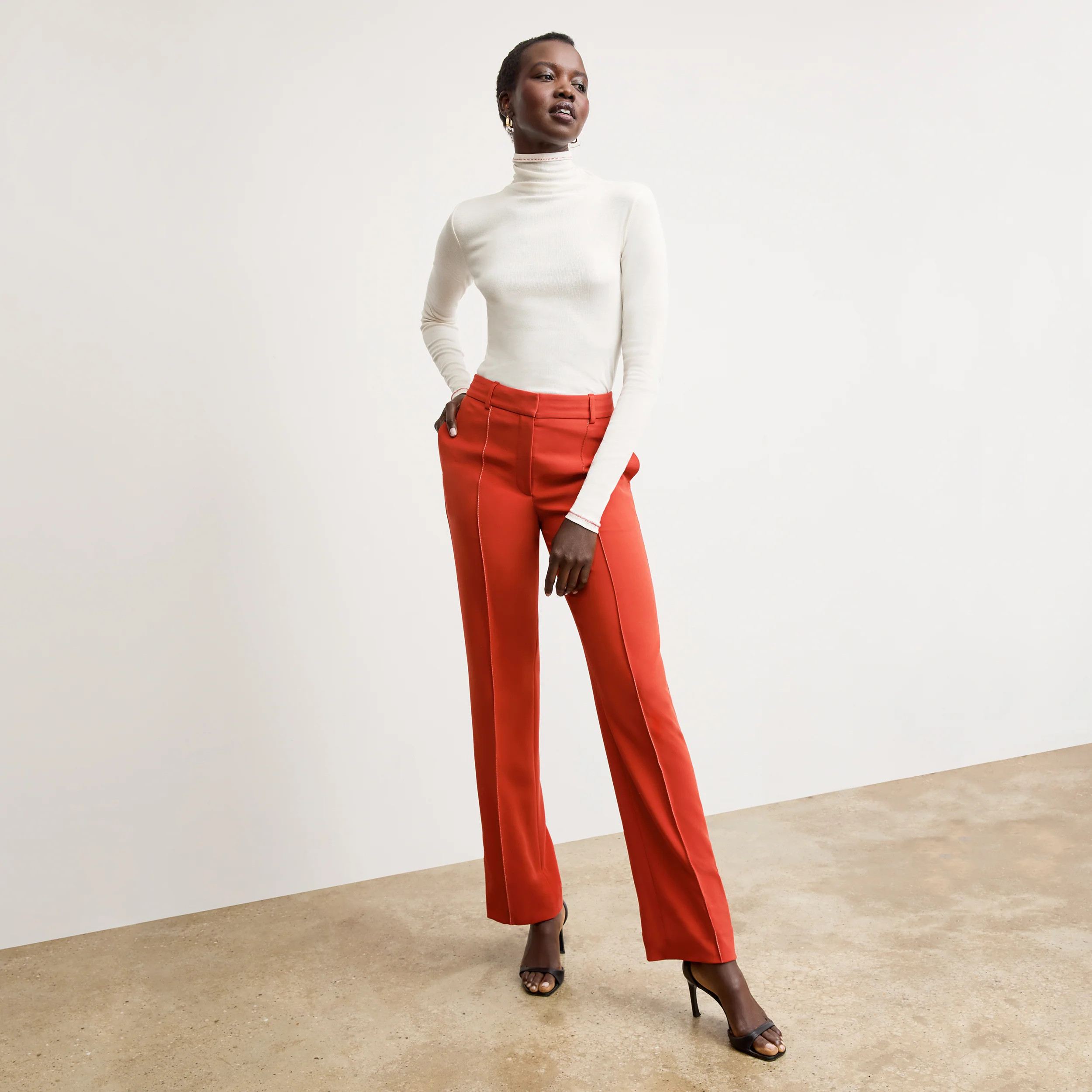 Lowen Jetset Pant - Everyday Crepe with Topstitch :: Ginger | MM LaFleur