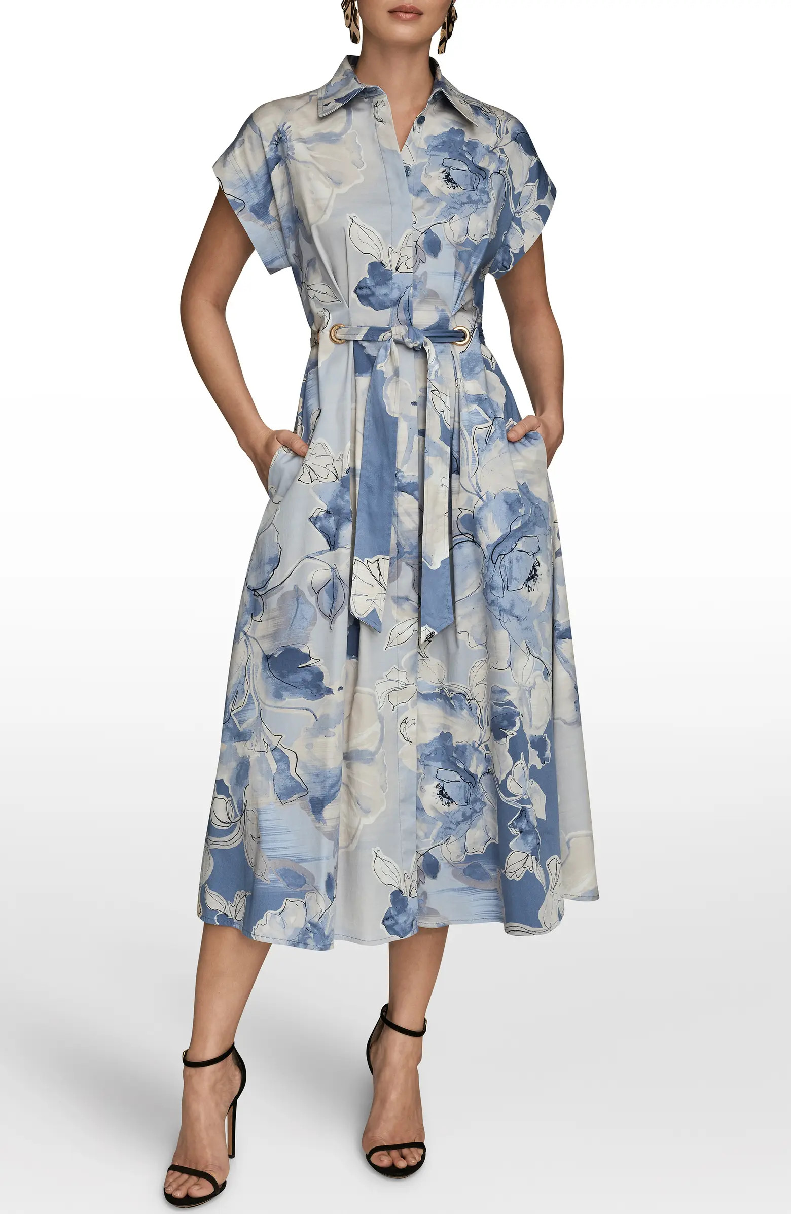 Print Tie Waist Midi Shirtdress | Nordstrom