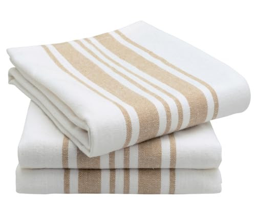 Beige Kitchen Towels Thanksgiving, 100% Cotton Tea Towels, Cotton Kitchen Towels, Set of 3, Linen Dish Towels & Bar Towels, Striped Kitchen Towels, Bulk Tan Dish Towel with Hanging Loop 18 x 28 | Amazon (US)