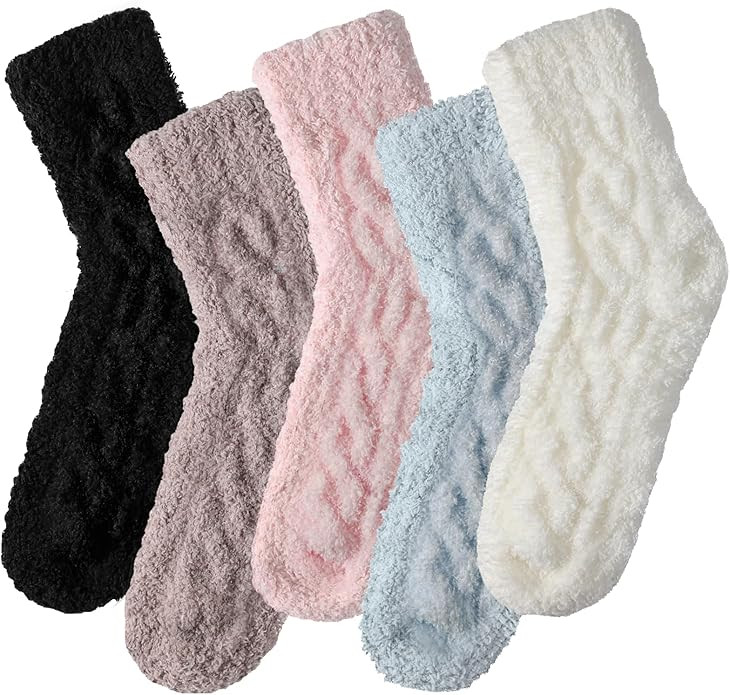 Womens Fuzzy Socks - Slipper Socks for Women, Soft Fluffy Socks, Winter Warm Plush Sleeping Socks | Amazon (US)